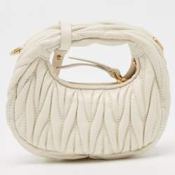 Pre Owned Miu Miu Off White Matelassé Leather Mini Wander Crossbody Bag
