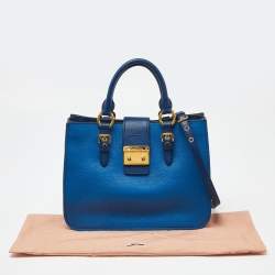 Miu Miu Two Tone Blue Madras Leather Pushlock Tote