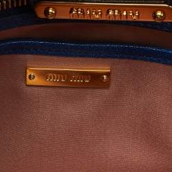 Miu Miu Two Tone Blue Madras Leather Pushlock Tote