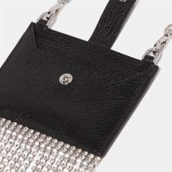 Pre Owned Miu Miu Black Leather Crystals Embellished Chain Card Holder