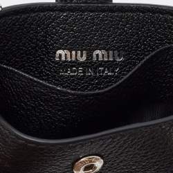 Pre Owned Miu Miu Black Leather Crystals Embellished Chain Card Holder