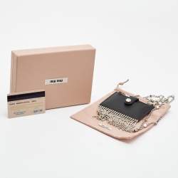 Pre Owned Miu Miu Black Leather Crystals Embellished Chain Card Holder
