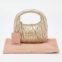 Miu Miu Metallic Gold Matelassé Leather Wander Bag