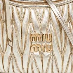 Miu Miu Metallic Gold Matelassé Leather Wander Bag