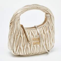 Miu Miu Metallic Gold Matelassé Leather Wander Bag