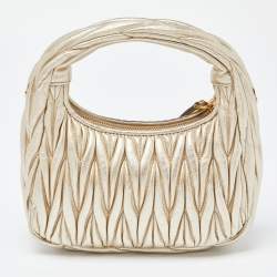 Miu Miu Metallic Gold Matelassé Leather Wander Bag
