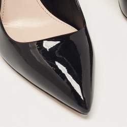 Pre Owned Miu Miu Black Patent Leather Crystal Embellished Heel Pumps Size 37.5
