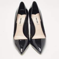 Pre Owned Miu Miu Black Patent Leather Crystal Embellished Heel Pumps Size 37.5
