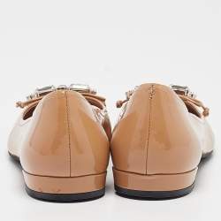 Miu Miu Beige Patent Leather Crystal Embellished Ballet Flats Size 36