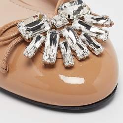 Miu Miu Beige Patent Leather Crystal Embellished Ballet Flats Size 36