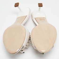 Miu Miu Cream Satin Embellished Slide Sandals Size 40