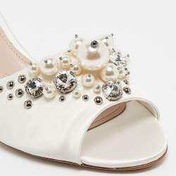 Miu Miu Cream Satin Embellished Slide Sandals Size 40