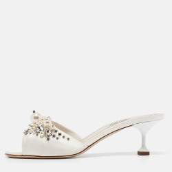 Miu Miu Cream Satin Embellished Slide Sandals Size 40