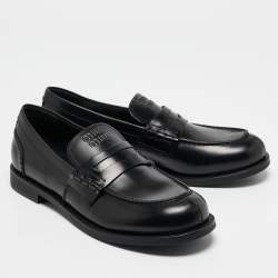 Pre Owned Miu Miu Black Leather Slip On Loafers Size 39