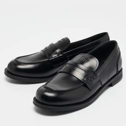 Pre Owned Miu Miu Black Leather Slip On Loafers Size 39
