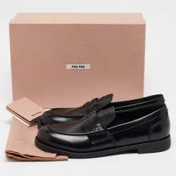 Pre Owned Miu Miu Black Leather Slip On Loafers Size 39