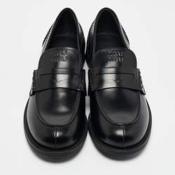 Pre Owned Miu Miu Black Leather Slip On Loafers Size 39
