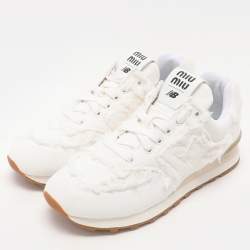 Miu Miu x New Balance White Canvas 574 Athletic Low Top Sneakers Size 41