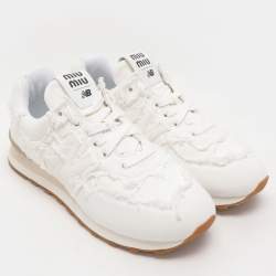 Miu Miu x New Balance White Canvas 574 Athletic Low Top Sneakers Size 41