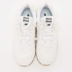 Miu Miu x New Balance White Canvas 574 Athletic Low Top Sneakers Size 41