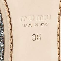 Miu Miu Silver Glitter Crystal Embellished Heels Lace Up Derby Size 36