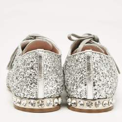 Miu Miu Silver Glitter Crystal Embellished Heels Lace Up Derby Size 36