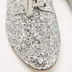 Miu Miu Silver Glitter Crystal Embellished Heels Lace Up Derby Size 36