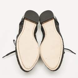 Miu Miu Black Glitter Crystal Embellished Heels Lace Up Derby Size 36