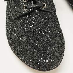 Miu Miu Black Glitter Crystal Embellished Heels Lace Up Derby Size 36