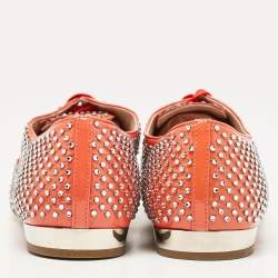 Miu Miu Orange Patent Leather Crystal Embellished Heels Lace Up Derby Size 36