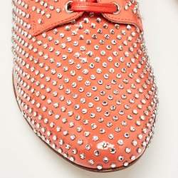 Miu Miu Orange Patent Leather Crystal Embellished Heels Lace Up Derby Size 36