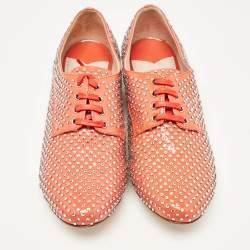 Miu Miu Orange Patent Leather Crystal Embellished Heels Lace Up Derby Size 36