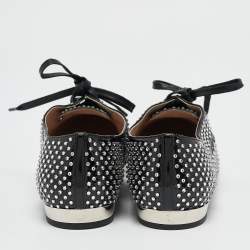 Miu Miu Black Patent Leather Crystal Embellished Lace Up Derby Size 36