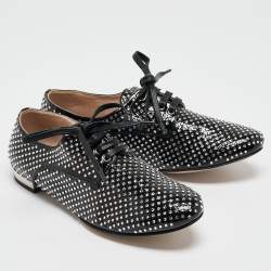 Miu Miu Black Patent Leather Crystal Embellished Lace Up Derby Size 36