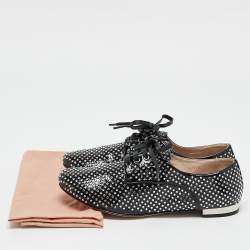 Miu Miu Black Patent Leather Crystal Embellished Lace Up Derby Size 36