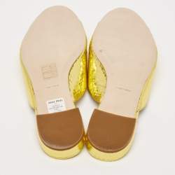 Miu Miu Gold Snakeskin Embossed Leather Bow Flat Sandals Size 36