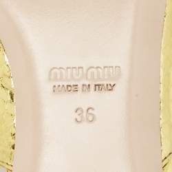 Miu Miu Gold Snakeskin Embossed Leather Bow Flat Sandals Size 36