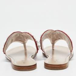 Miu Miu Silver/Red Glitter and Suede Crystals Embellished Flats Size 36