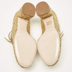 Pre Owned Miu Miu Gold Glitter and Leather Mary Jane Pumps Size 34