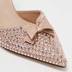 Pre Owned Miu Miu Beige Satin Crystal Embellished Bow Slingback Pumps Size 36