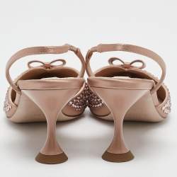 Pre Owned Miu Miu Beige Satin Crystal Embellished Bow Slingback Pumps Size 36