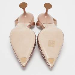 Pre Owned Miu Miu Beige Satin Crystal Embellished Bow Slingback Pumps Size 36
