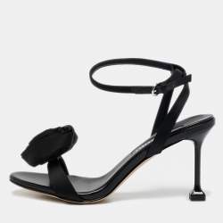 Miu Miu Black Satin Raso Ankle Strap Sandals Size 39
