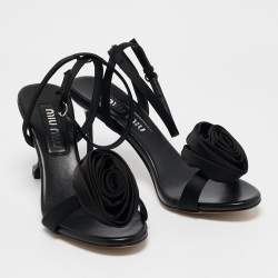 Miu Miu Black Satin Raso Ankle Strap Sandals Size 39