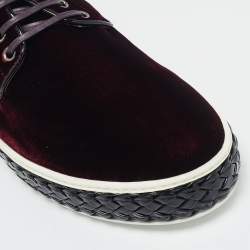 Pre Owned Miu Miu Burgundy Velvet Lace Up Sneakers Size 40.5