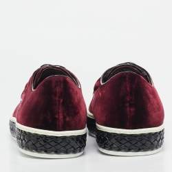Pre Owned Miu Miu Burgundy Velvet Lace Up Sneakers Size 40.5