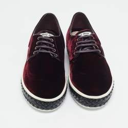 Pre Owned Miu Miu Burgundy Velvet Lace Up Sneakers Size 40.5