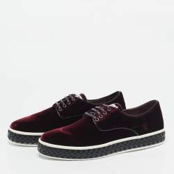 Pre Owned Miu Miu Burgundy Velvet Lace Up Sneakers Size 40.5