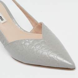 Miu Miu Grey Croc Embossed Leather Slingback Pumps Size 38