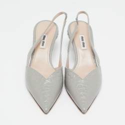 Miu Miu Grey Croc Embossed Leather Slingback Pumps Size 38